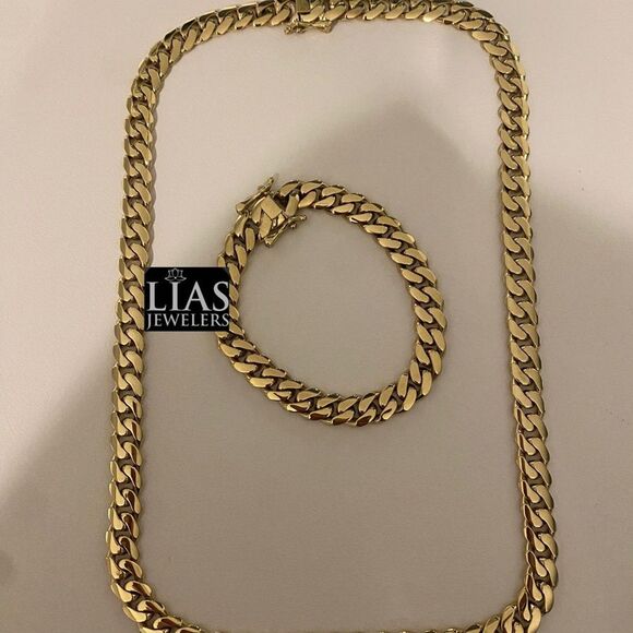 New 14k yellow gold Cuban link chain and bracelet set - Picture 6 of 7